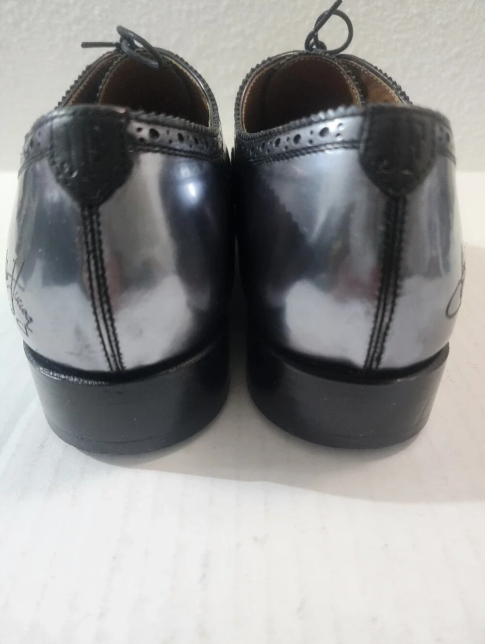 John Fluevog Brandenburg Metallic Black Leather Dress Brogue Oxford Shoes 11